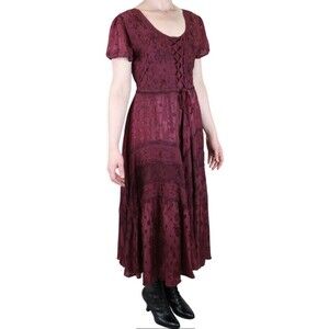 Vtg Mamta Midi Whimsigoth Dress Women Sz OS Corset Top Asymmetric Hem Burgundy